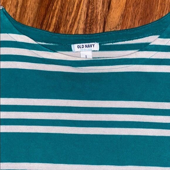 Old Navy Boat Neck 3/4 Sleeve Top Green & White Stripes Womens Size Small - Picture 2 of 2